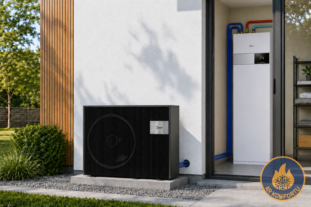 Gaiss -ūdens siltumsūknis Midea M- Thermal Hygge 16kW ar integrētu karstā ūdens tvertni 240 L  (MHA-V16WD2RN8-E / HBT-A160/240CDS90GN8-E)