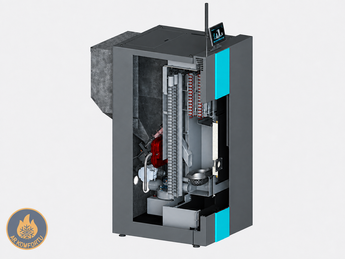 Granulu katls CentroPelet ZVB II 20kW ar centrālapkuri, Touch